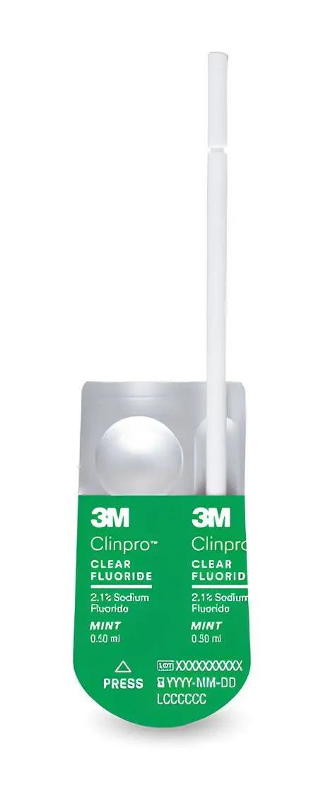 SOLVENTUM (3M) Clinpro™ Clear Fluoride Treatment 7100M – 2.1% Sodium Fluoride, Mint, 0.5 mL Unit Dose, 50-Pack