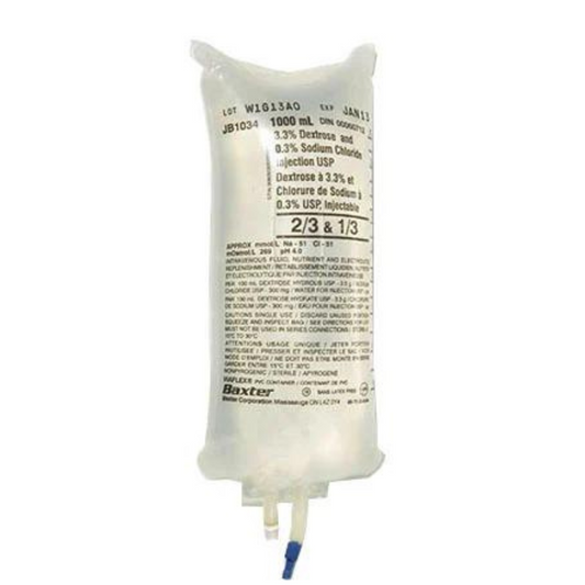 Dextrose 3,3 % et 0,3 %, solutions salines IV