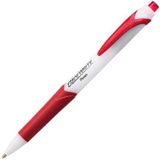 Pentel GlideWrite Ballpoint Pen with TechnIFlo Ink - 1.0mm Bold Point - Red Ink - 12 Pack