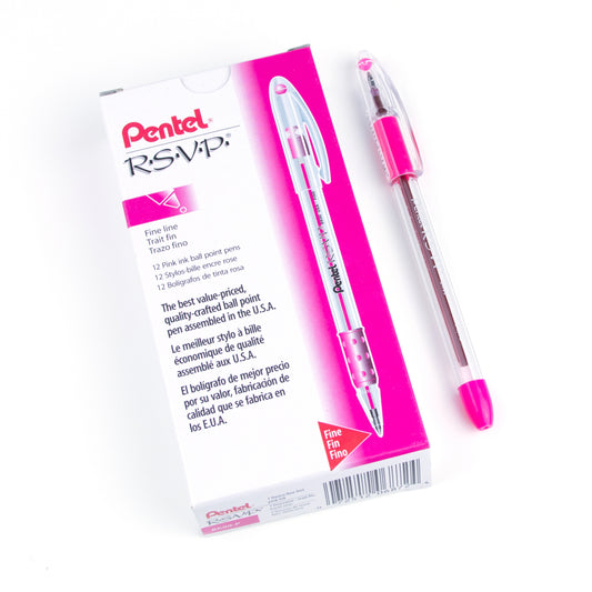 Stylo à bille Pentel RSVP - Pointe fine - 0,7 mm - Rose - Lot de 12