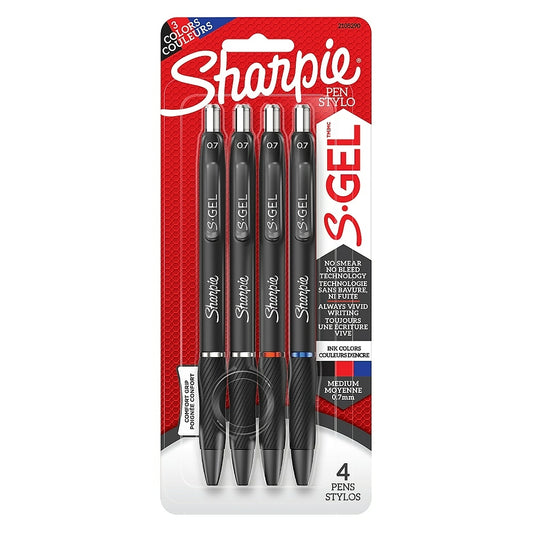 Sharpie S-Gel 0.7mm Gel Pen, Assorted, 4 Pack