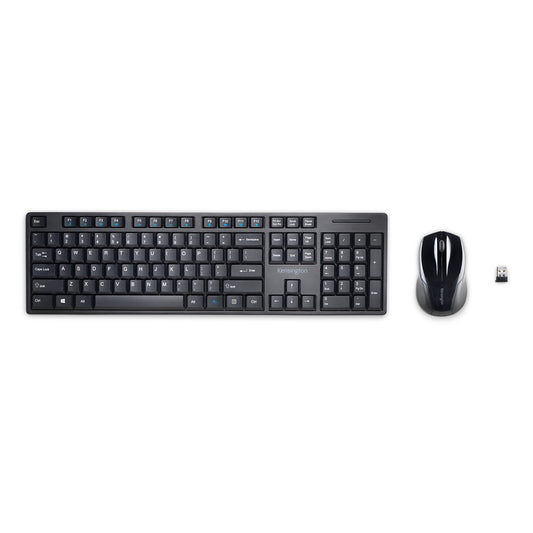 Kensington Pro Fit Low-Profile Wireless Desktop Set with Keyboard - Ambidextrous Mouse and AES Encryption - Black