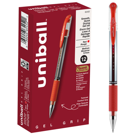 Stylos gel Uni-Ball - Pointe moyenne - 0,7 mm - Encre rouge