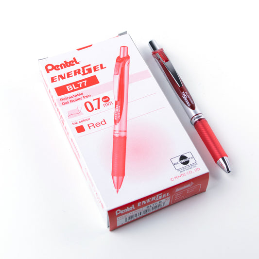 Pentel EnerGel Liquid Gel Ink Retractable Metal Point Roller Pen - Medium Point - 0.7mm - Red - 12 Pack