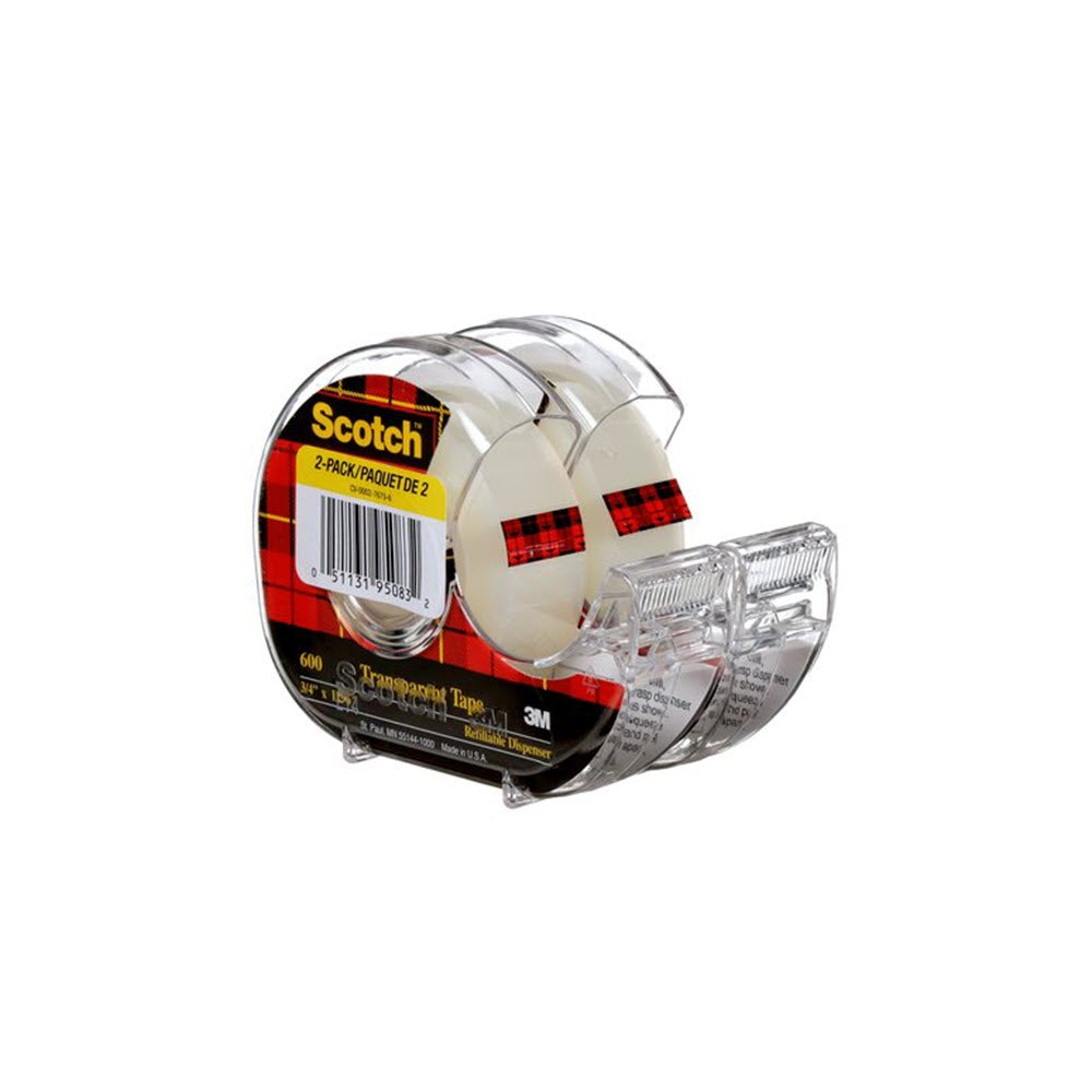 Ruban adhésif transparent Scotch avec dévidoir – 19 mm x 32,9 m – Lot de 2