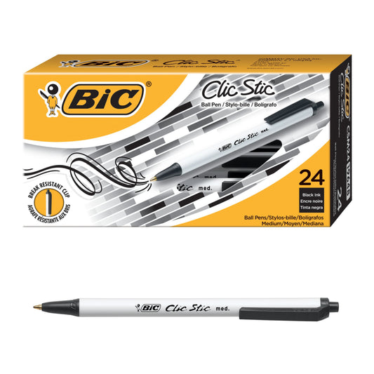 BIC Clic Stic Retractable Ball Point Pen - 1.0mm - Black - 24 Pack