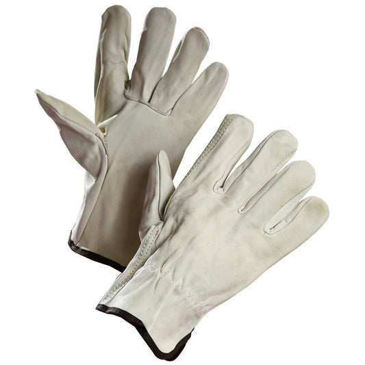 Forcefield Cowhide Driver's Glove With Elastic Wrist - Medium - Beige - 2 Pack