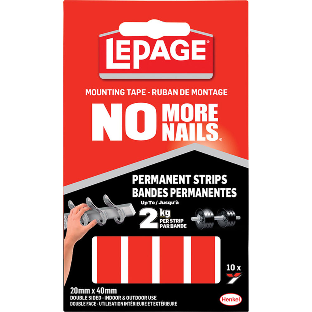 Bandes de ruban adhésif de montage Lepage No More Nails, permanentes, paquet de 10