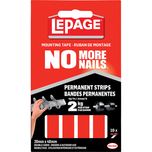Bandes de ruban adhésif de montage Lepage No More Nails, permanentes, paquet de 10