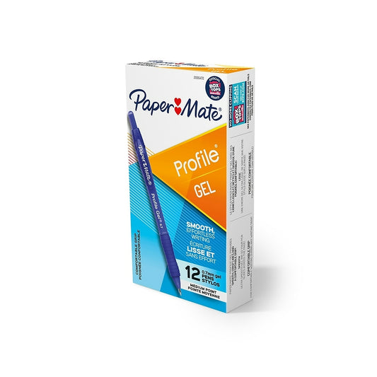Paper Mate Profile Gel Pen - 0.7mm - Blue - 12 Pack