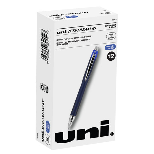 Stylos roller Uniball Jetstream RT - 0,7 mm - Encre bleue - Lot de 12