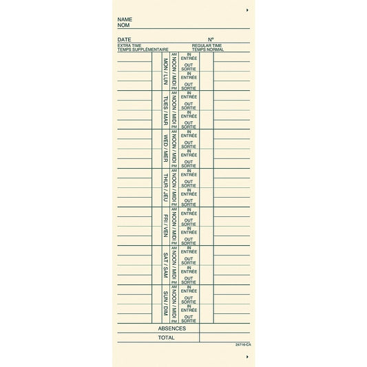 Cartes de pointage hebdomadaires Staples, 3-1/2" x 9", bilingues, paquet de 250
