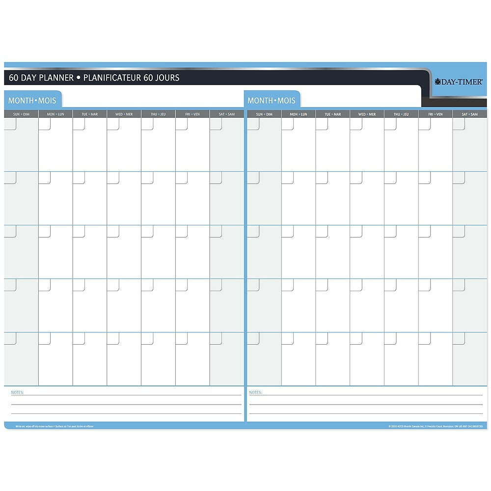 Day-Timer Undated Flexible Erasable 30/60-Day Wall Planner - 23" x 30" - Bilingual