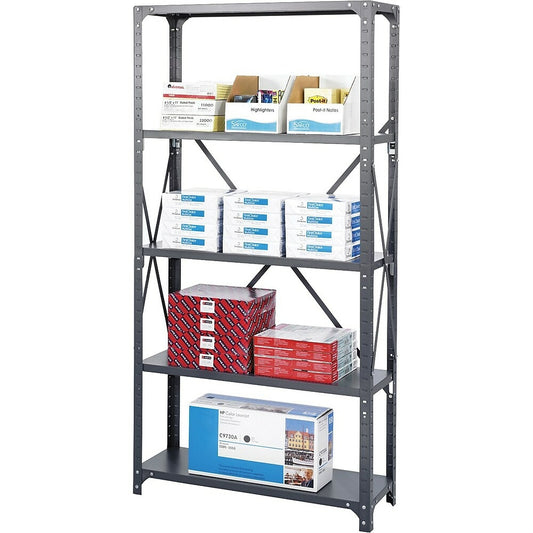 Safco Steel Shelving, 36" x 24", 6-Shelf, Dark Grey