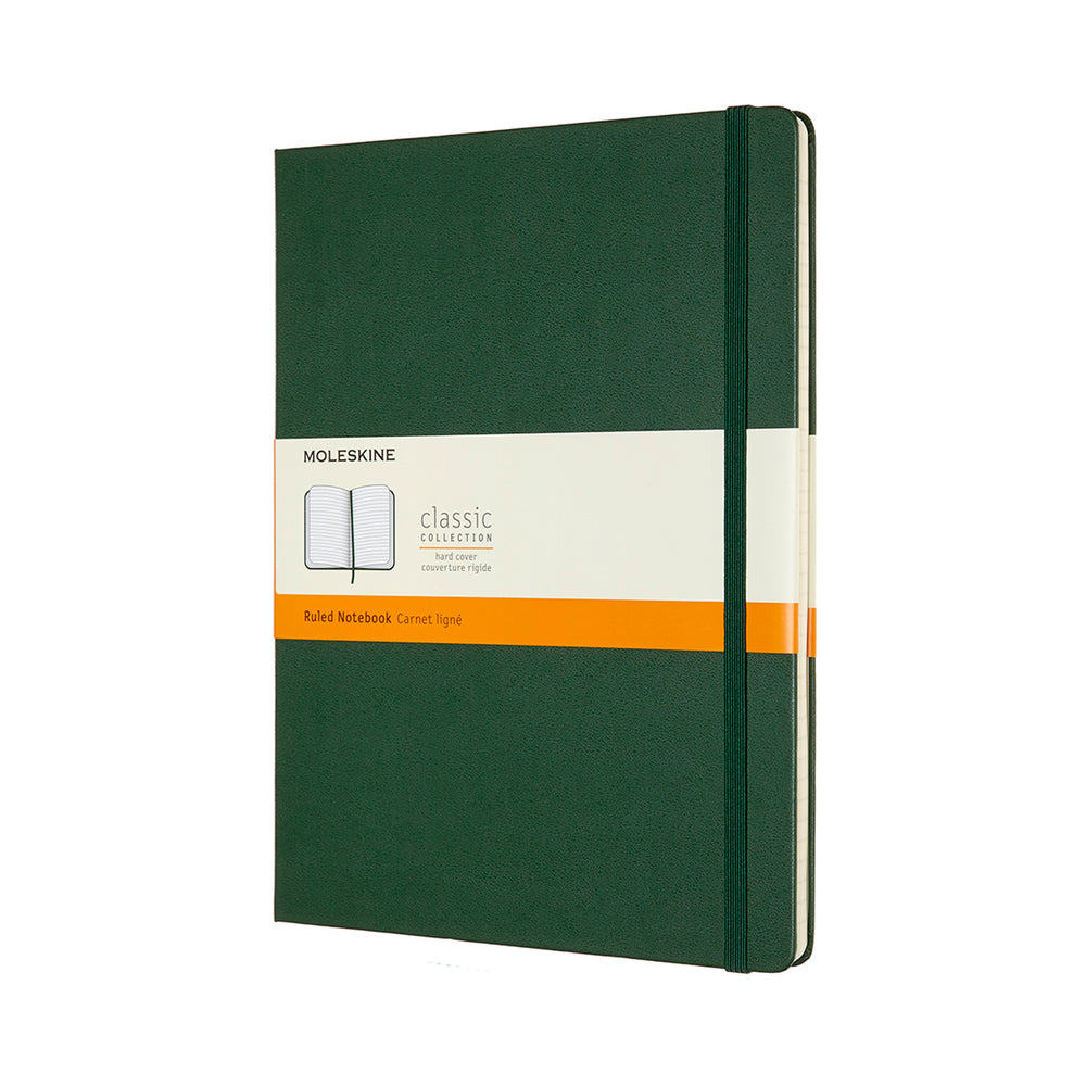 Carnet classique Moleskine à couverture rigide lignée - Extra large - Vert myrte - 7,5" x 9,75"