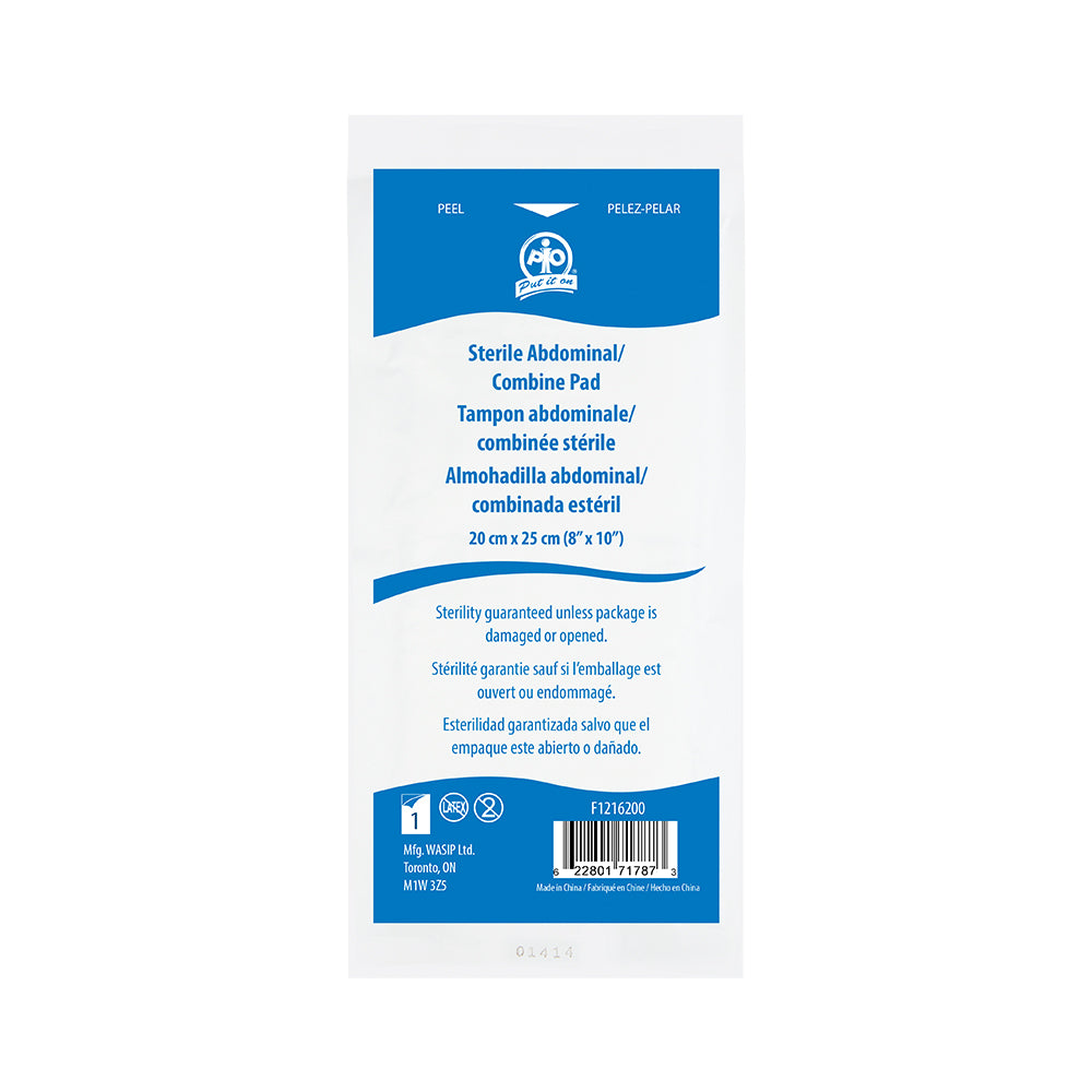 Wasip Sterile Abdominal/Combine Pad - 8" x 10"