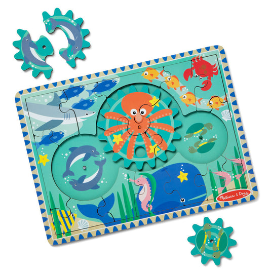 Melissa & Doug Wooden Underwater Jigsaw Spinning Gear Puzzle 18-Piece Set