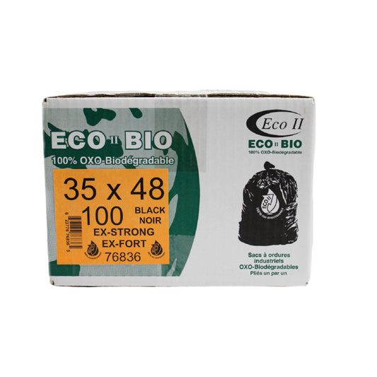 Sacs poubelles oxo-biodégradables Eco II - 89 x 122 cm - Extra résistants - Noir - Paquet de 100