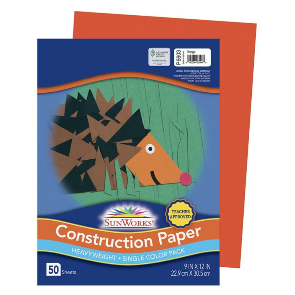 Papier de construction SunWorks, orange, 22,9 cm x 30,5 cm, 50 feuilles/paquet.