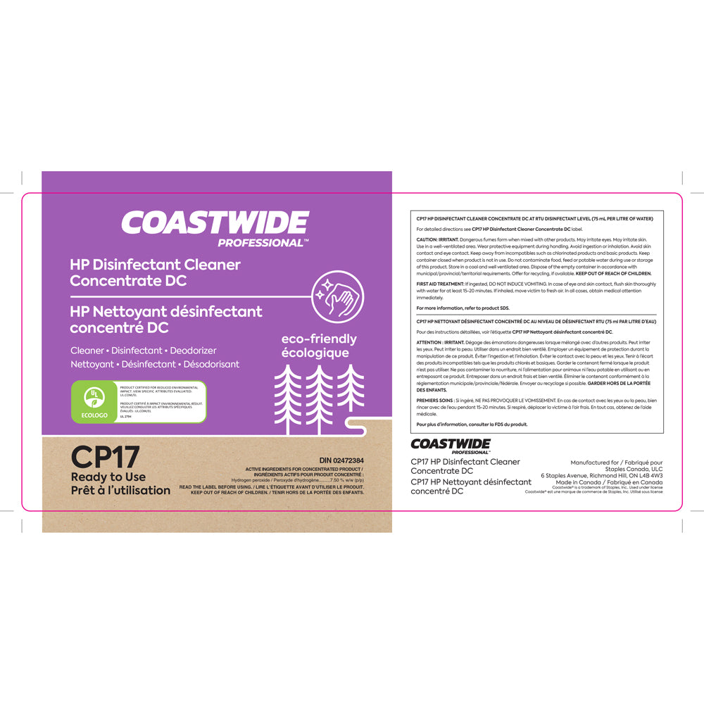 Coastwide Professional CP17 HP Nettoyant désinfectant concentré DC Étiquette secondaire