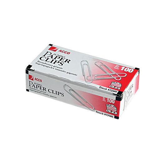 Trombones géants lisses en acier ACCO - n° 4 - 1-7/8" - Argent - Paquet de 1 000