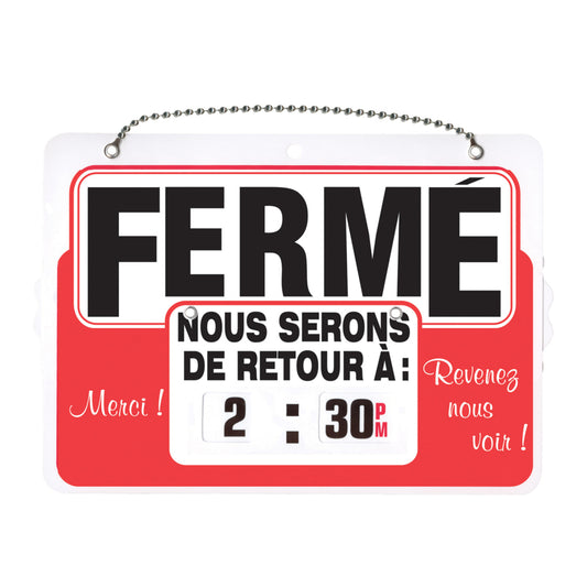 Headline Sign Open/Closed Will Return Dial-A-Time Sign with Chain - French