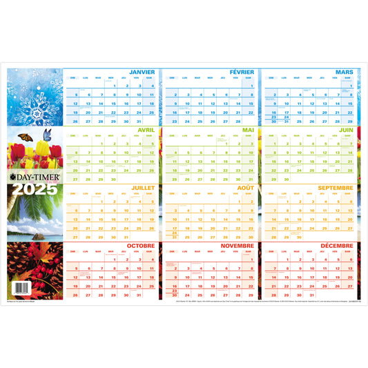 Day-Timer 2025 Flexible Erasable Seasonal Horizontal Wall Planner - 24" H x 36" W - Bilingual