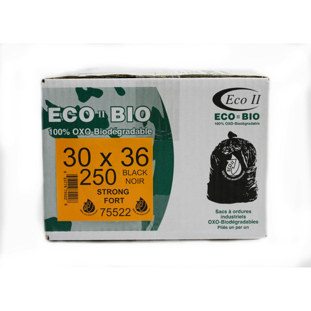 Sacs poubelles oxo-biodégradables Eco II - 76 x 91 cm - Résistants - Noirs - Paquet de 250