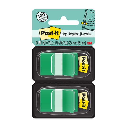 Post-it 1" x 1.7" Flags - Green - 50 Flags/Dispenser - 2 Dispensers/Pack