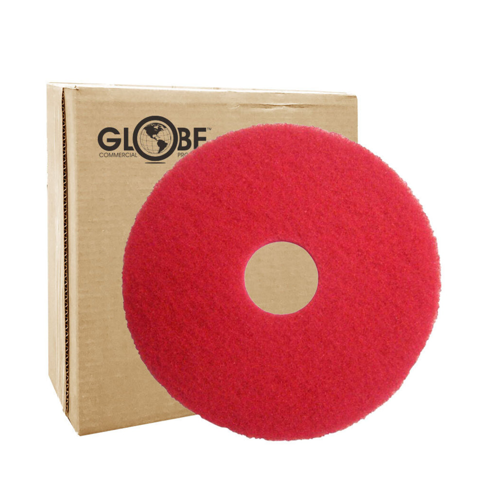 Globe Commercial Buffing Floor Pad - 17" Dia. - Red