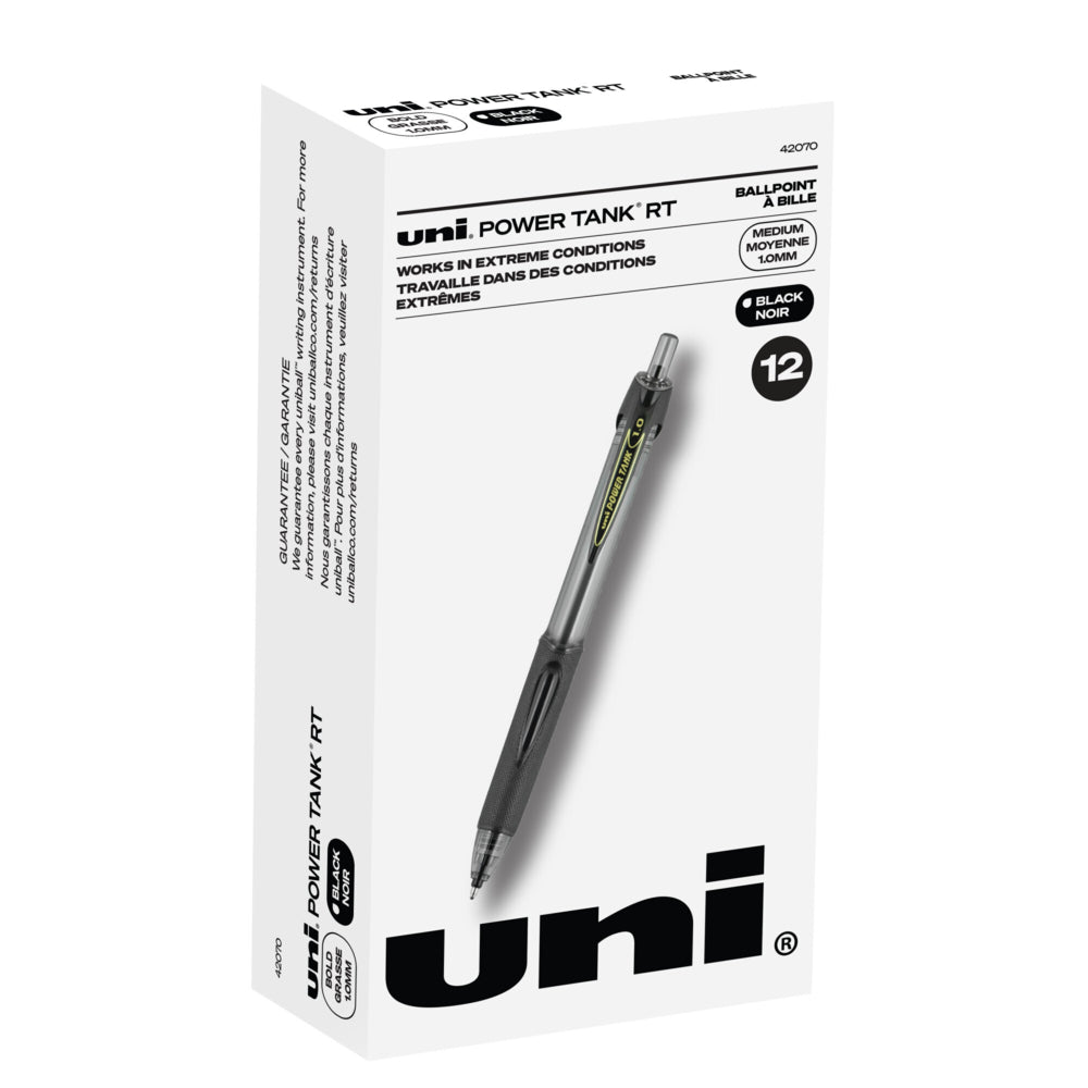Stylos à bille rétractables pressurisés Uniball Power Tank RT - 1,0 mm - Encre noire - Lot de 12