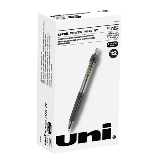 Stylos à bille rétractables pressurisés Uniball Power Tank RT - 1,0 mm - Encre noire - Lot de 12