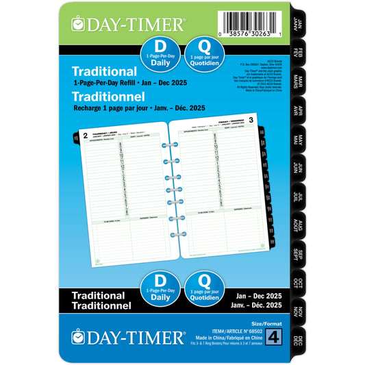 Day-Timer 2025 Dated Refill 1-Page/Day Desk - 8-1/2" H x 5-1/2" W - Bilingual
