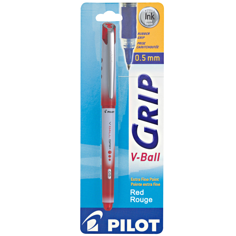 Stylo roller Pilot VBall Grip - Encre liquide - Pointe extra fine - 0,5 mm - Rouge - Lot de 12