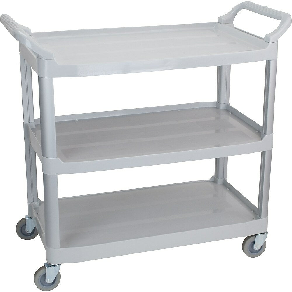 Chariot utilitaire Staples à 3 étagères en plastique avec roulettes, gris