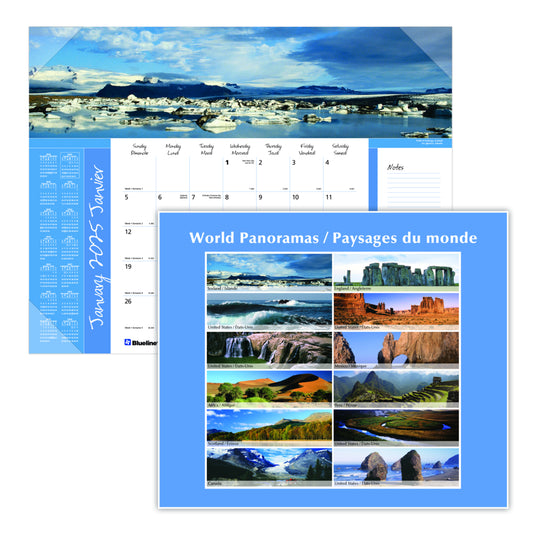 Blueline 2025 Imagine Monthly Desk Pad Calendar - 22" x 17" - World Panoramas - Bilingual