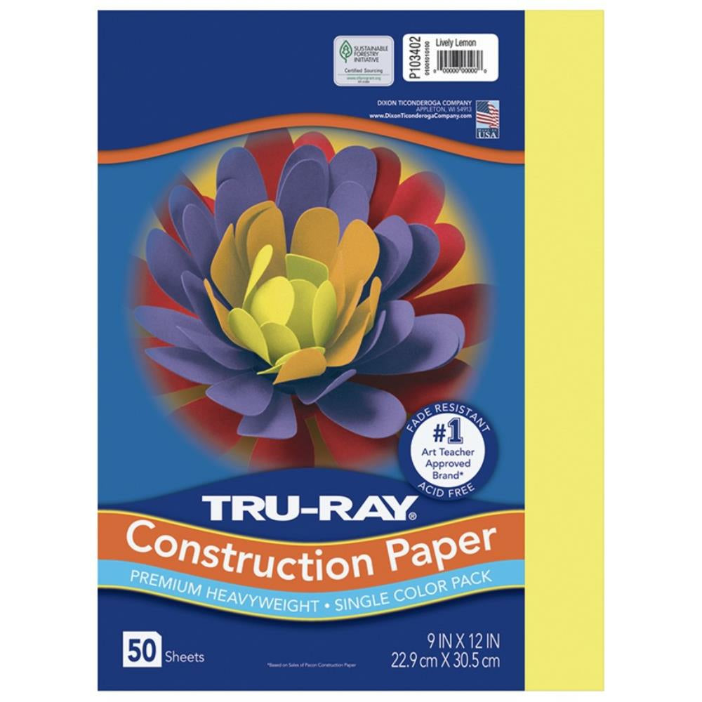 Papier de construction Tru-Ray, citron vif, 22,9 cm x 30,5 cm, 50 feuilles/paquet.