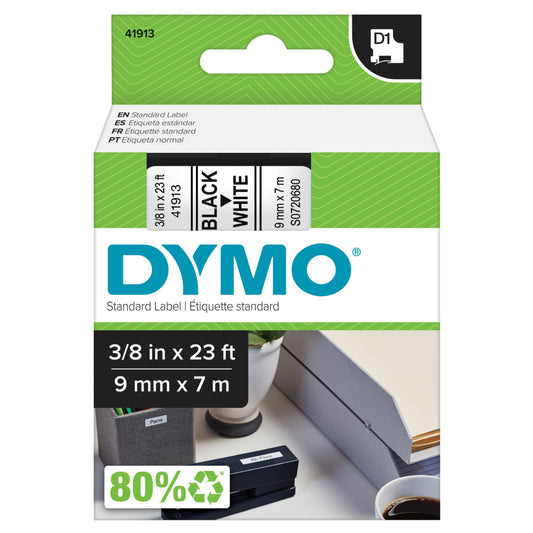 Ruban d'étiquettes DYMO D1, 9 mm (3/8"), noir sur blanc