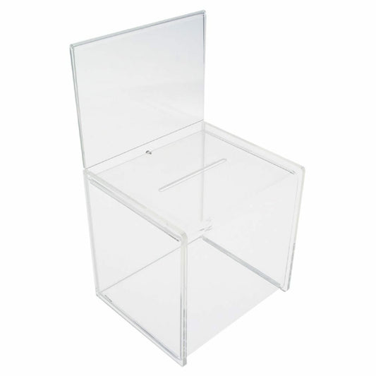 Eddie's Hang-Up Display Ltd. Ballot Box with Sign Holder - 5.5" W x 7" H - Clear