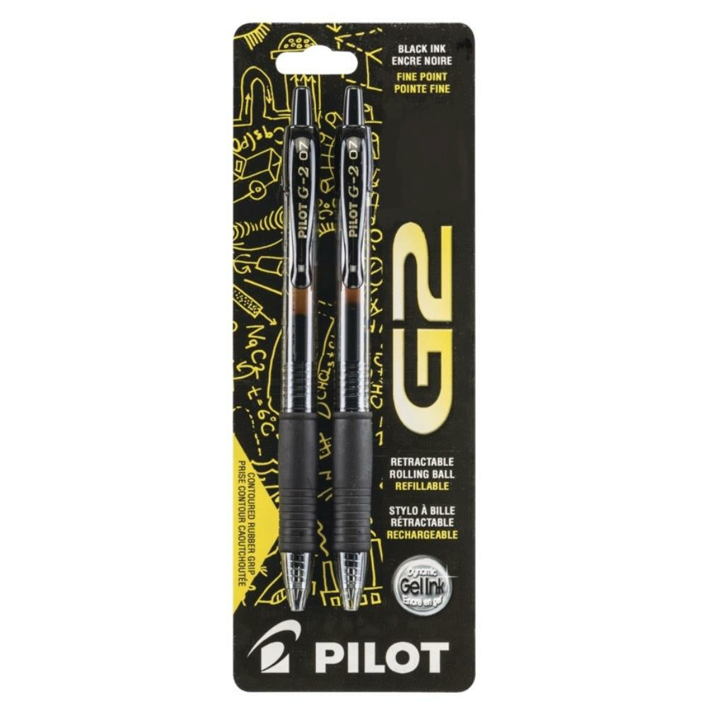 Pilot G2 Retractable Gel Pen 0.7 mm Black, 2 per package