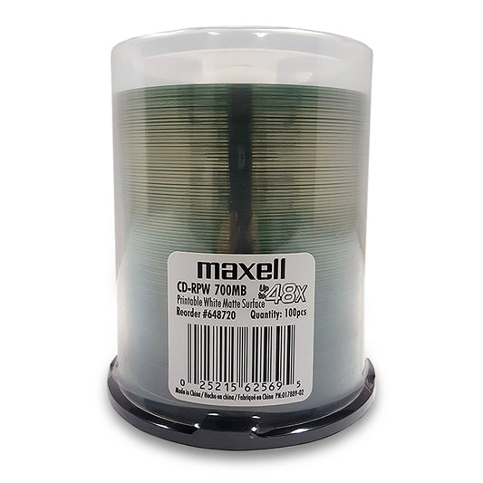 CD-R imprimables à jet d'encre Maxell, inscriptibles une seule fois - 700 Mo - Paquet de 100