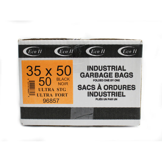 Sacs poubelles Eco II - 35" x 50" - Ultra résistants - Noir - Paquet de 50