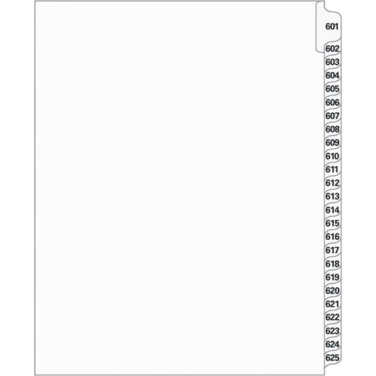 Supreme Litigation Tabs 25th Cut Numeric Set 11" White #601-625