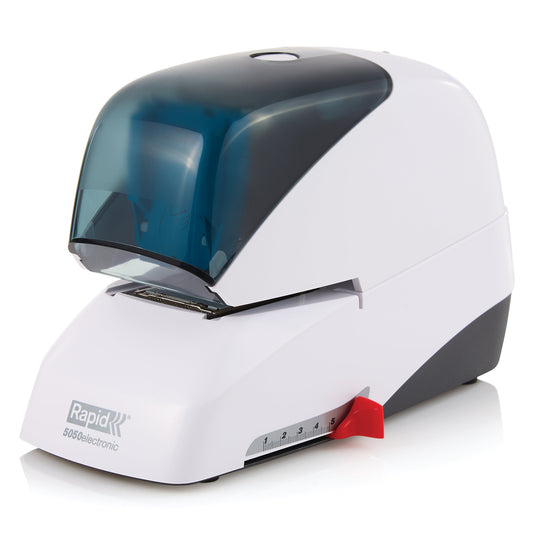 Agrafeuse électrique professionnelle Rapid 5050e - Capacité de 60 feuilles - Blanc/fumé