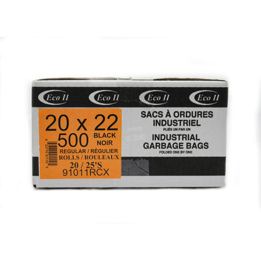 Eco II Garbage Bags, 20" x 22" -  Utility - Black -  50/Roll - 10 Pack