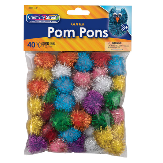 Pompons pailletés Creativity Street, couleurs assorties, 2,5 cm, 40 pièces