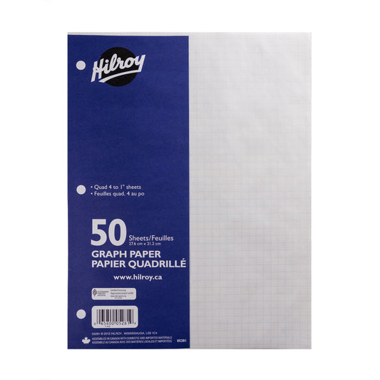 Recharge de papier quadrillé recto verso Hilroy - 3 trous - 27,5 x 21,2 cm - 50 feuilles