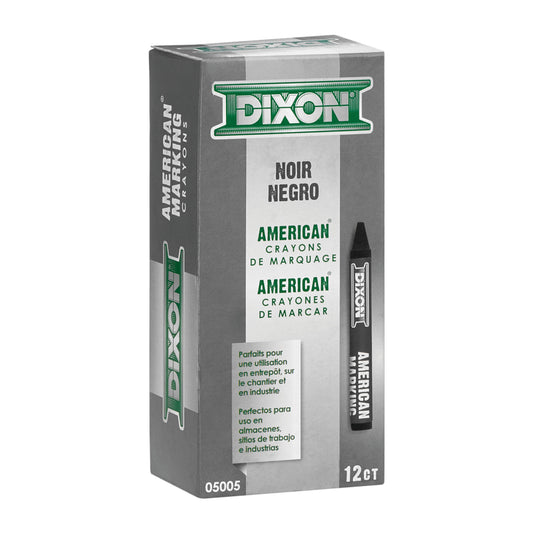 Dixon Industrial American Marking Crayons - 5" x 9/16" - Black - 12 Pack