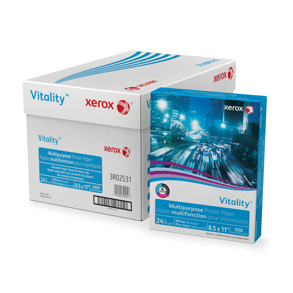 Xerox Vitality Multipurpose Printer Paper - 24 lb. - 8.5" x 11" - White - 5000 Sheets
