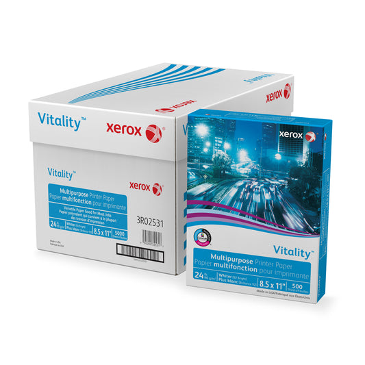 Papier d'imprimante multifonction Xerox Vitality - 24 lb - 8,5" x 11" - Blanc - 5000 feuilles